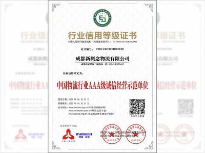 行业信用等级证书